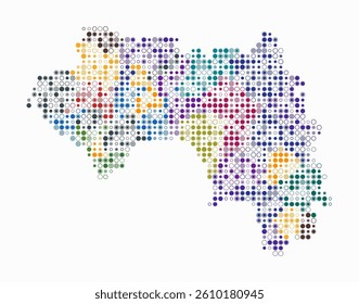 Guinea, shape of the country built of colored cells. Digital style map of Guinea on a white background. Small size circle blocks. Abstract vector illustration.