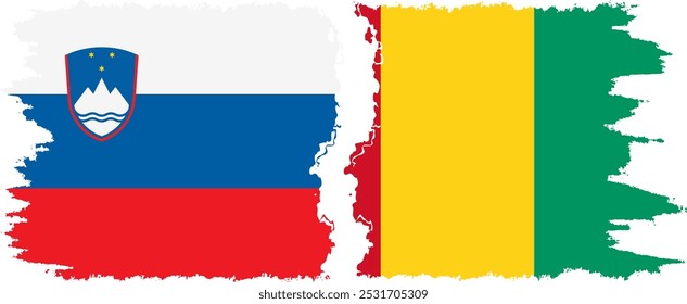 Guinea and Slovenia grunge flags connection, vector