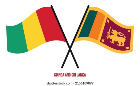 Guinea and Sri Lanka Flags Crossed And Waving Flat Style. Official Proportion. Correct Colors.