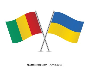 Guinea and Ukraine crossed flags. Guinean and Ukrainian flags, isolated on white background. Vector icon set. Vector illustration.