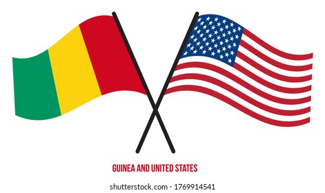 Guinea and United States Flags Crossed And Waving Flat Style. Official Proportion. Correct Colors.