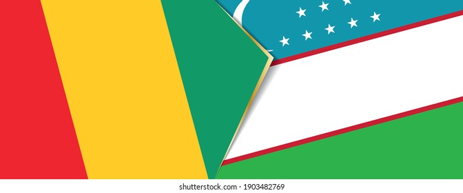 Guinea and Uzbekistan flags, two vector flags symbol of relationship or confrontation.