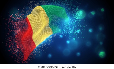 Guinea, vector 3d flag with lighting and flares