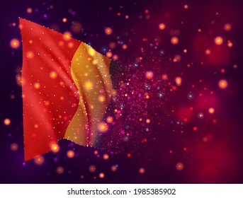 Guinea, vector 3d flag on pink purple background with lighting and flares