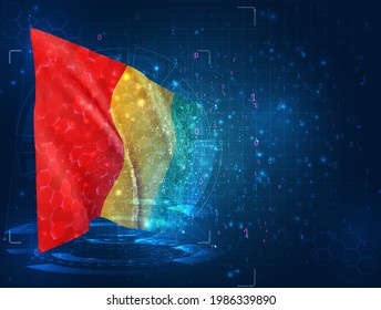 Guinea, vector 3d flag on blue background with hud interfaces