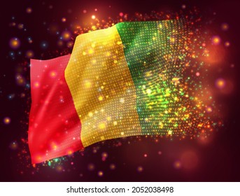 Guinea, bandera vectorial 3d sobre fondo púrpura rosa con iluminación y bengalas