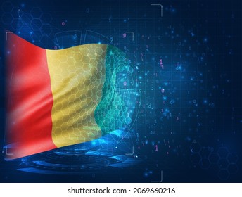 Guinea, vector 3d flag on blue background with hud interfaces