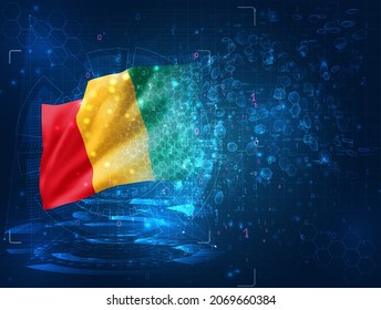 Guinea, vector 3d flag on blue background with hud interfaces