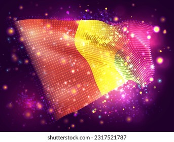 Guinea, vector 3d flag on pink purple background with lighting and flares