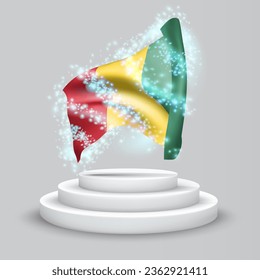 Guinea, vector 3d flag on the podium surrounded by a whirlwind of magical radiance