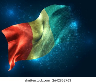Guinea, vector 3d flag virtual triangular polygons on a blue background