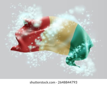 Guinea, vector 3d flag in whirlwind of magical radiance