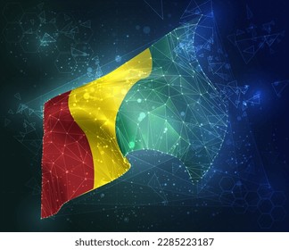 Guinea,  vector flag, virtual abstract 3D object from triangular polygons on a blue background