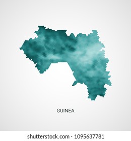 Guinea vector map - blue geometric gradient graphic background from hexagon dots.