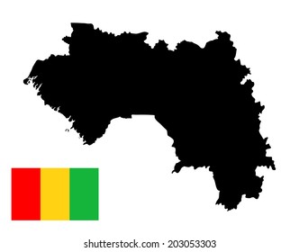 Guinea vector map and vector flag isolated on white background silhouette. High detailed illustration. 