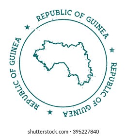 Guinea vector map. Retro vintage insignia with Guinea map. Distressed visa stamp with Guinea text wrapped around a circle and stars. Country map vector illustration.