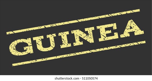 Guinea watermark stamp. Text caption between parallel lines with grunge design style. Rubber seal stamp with dirty texture. Vector khaki yellow color ink imprint on a gray background.
