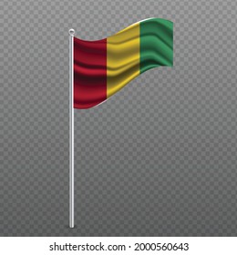 Guinea waving flag on metal pole. Vector illustration.