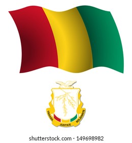 guinea wavy flag and coat of arms against white background, vector art illustration, image contains transparency