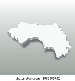 Guinea - white 3D silhouette map of country area with dropped shadow on grey background. Simple flat vector illustration