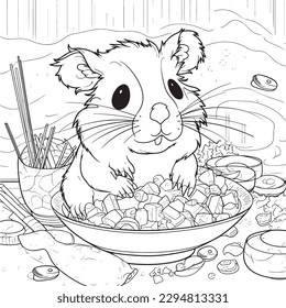 Guinea pig ,Black and white coloring pages for kids, simple lines, cartoon style, happy, cute, funny, animal in the world