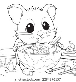 Guinea pig ,Black and white coloring pages for kids, simple lines, cartoon style, happy, cute, funny, animal in the world