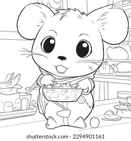 Guinea pig ,Black and white coloring pages for kids, simple lines, cartoon style, happy, cute, funny, animal in the world