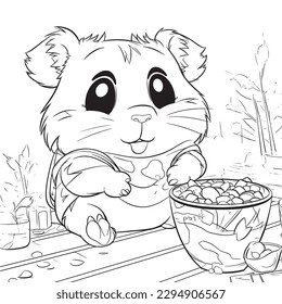 Guinea pig ,Black and white coloring pages for kids, simple lines, cartoon style, happy, cute, funny, animal in the world