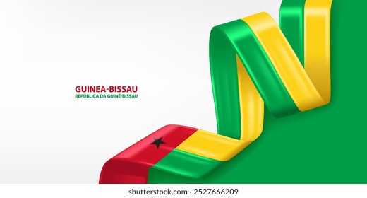 Guinea-Bissau 3D ribbon flag. Bent waving 3D flag in colors of the Guinea-Bissau national flag. National flag background design.


