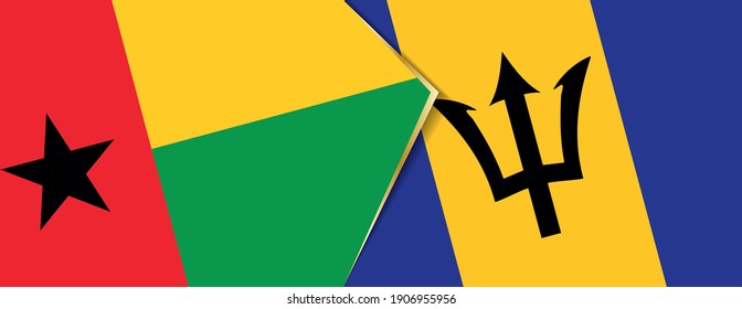 Guinea-Bissau and Barbados flags, two vector flags symbol of relationship or confrontation.
