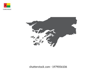 Guinea-Bissau black shadow map isolated on white background with Guinea-Bissau icon flag on the left corner.