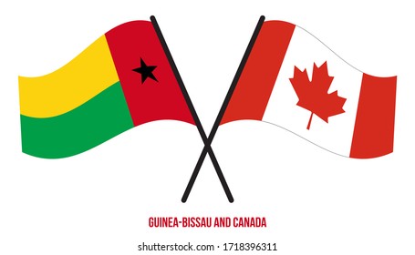 Guinea-Bissau and Canada Flags Crossed And Waving Flat Style. Official Proportion. Correct Colors.