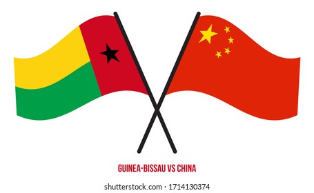 Guinea-Bissau and China Flags Crossed And Waving Flat Style. Official Proportion. Correct Colors.