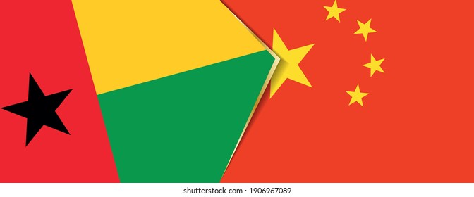 Guinea-Bissau und China Flaggen, zwei Vektorflaggen Symbol für Beziehung oder Konfrontation.