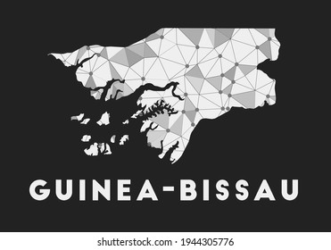 Guinea-Bissau - communication network map of country. Guinea-Bissau trendy geometric design on dark background. Technology, internet, network, telecommunication concept. Vector illustration.