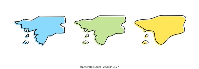 Guinea-Bissau country black outline and colored country silhouettes in three different levels of smoothness. Simplified maps. Vector icons isolated on white background.