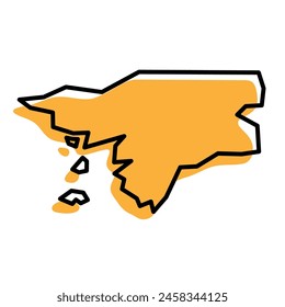 Guinea-Bissau country simplified map. Orange silhouette with thick black sharp contour outline isolated on white background. Simple vector icon