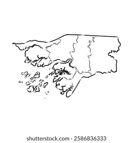 Guinea-Bissau country thin black outline silhouette. Simplified map.