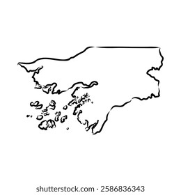 Guinea-Bissau country thin black outline silhouette. Simplified map.