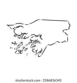 Guinea-Bissau country thin black outline silhouette. Simplified map.