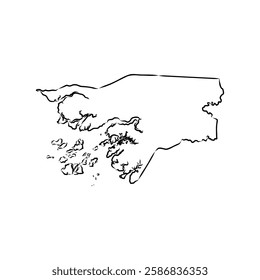 Guinea-Bissau country thin black outline silhouette. Simplified map.