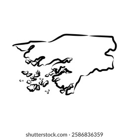 Guinea-Bissau country thin black outline silhouette. Simplified map.