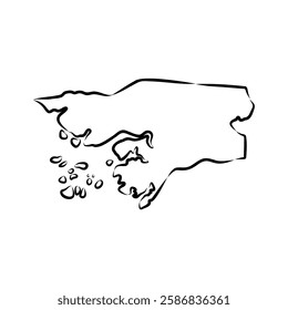 Guinea-Bissau country thin black outline silhouette. Simplified map.