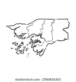 Guinea-Bissau country thin black outline silhouette. Simplified map.