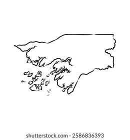 Guinea-Bissau country thin black outline silhouette. Simplified map.