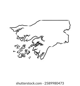 Guinea-Bissau country thin black outline silhouette. Simplified map.