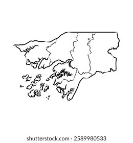 Guinea-Bissau country thin black outline silhouette. Simplified map.