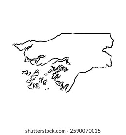 Guinea-Bissau country thin black outline silhouette. Simplified map.