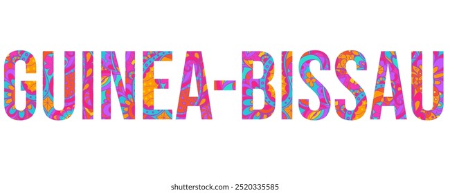 Guinea-Bissau creative country name text design filled with colorful doodle pattern	