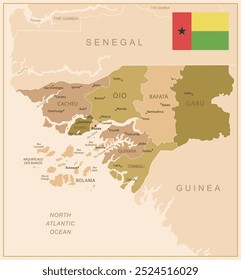 Guinea-Bissau - detailed map of the country in brown colors, divided into regions. Vector illustration